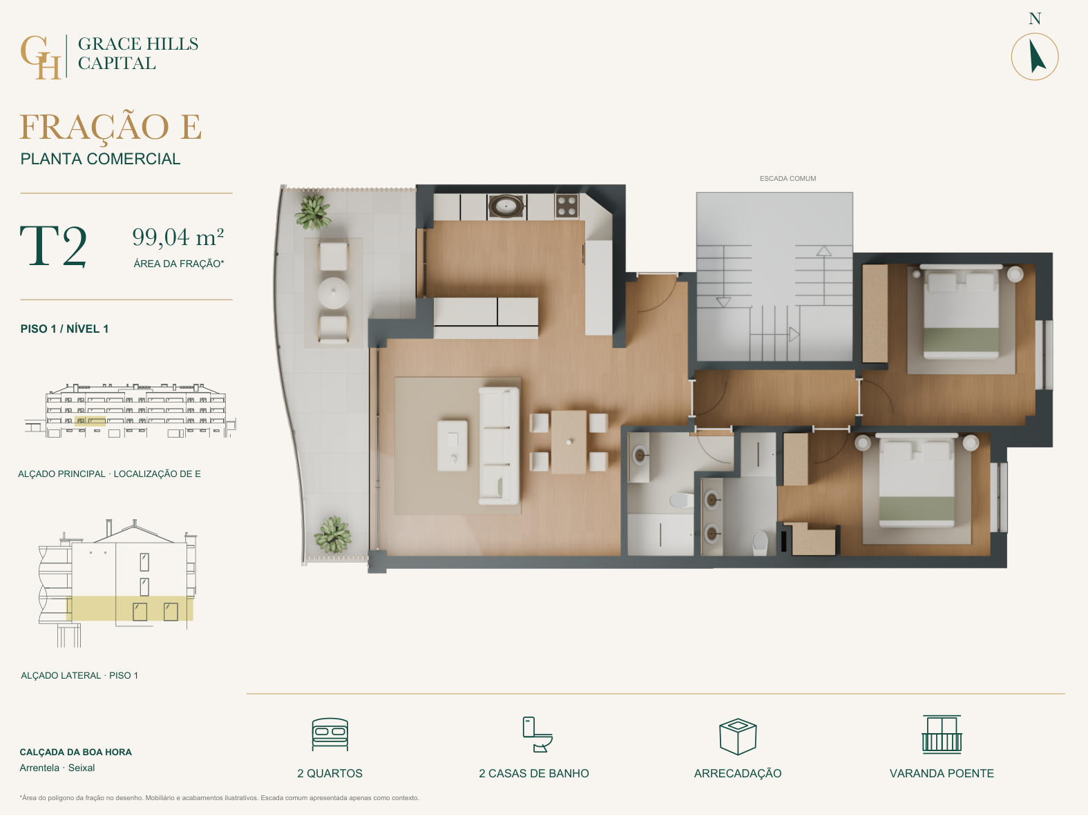 Planta comercial da fração E — VARANDAS · Baía do Seixal