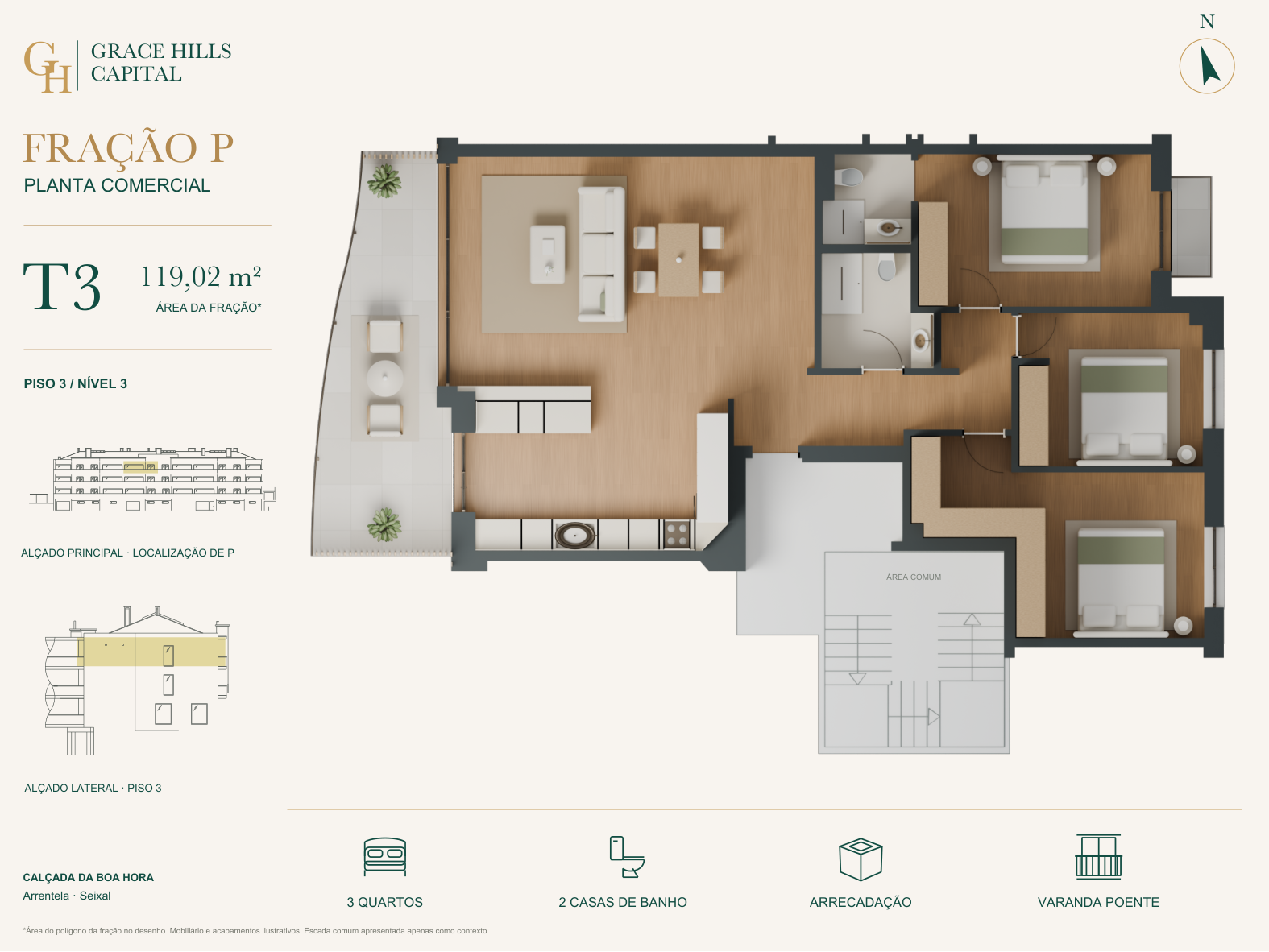 Planta comercial da fração P — VARANDAS · Baía do Seixal